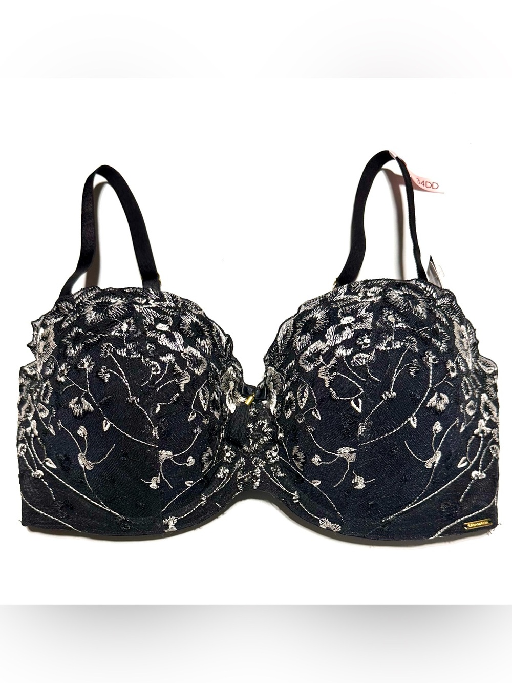 La Vie en Rose My Memory Floral Embroidered Memory Foam Bra 34DD Black NWT